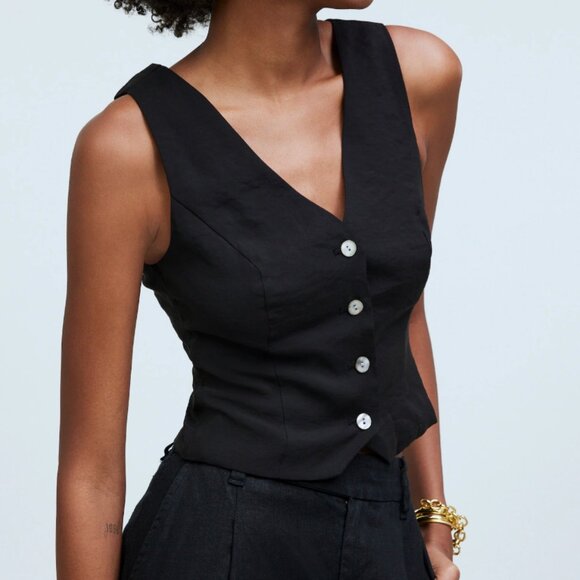 Madewell Katrina Crop Vest Top | Black | NWT | Size 10 - Picture 4 of 6